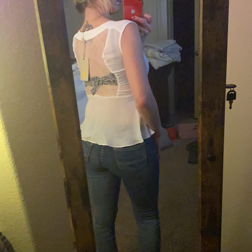 S.I.S.  Peplum Blouse w/ Open Lace Back